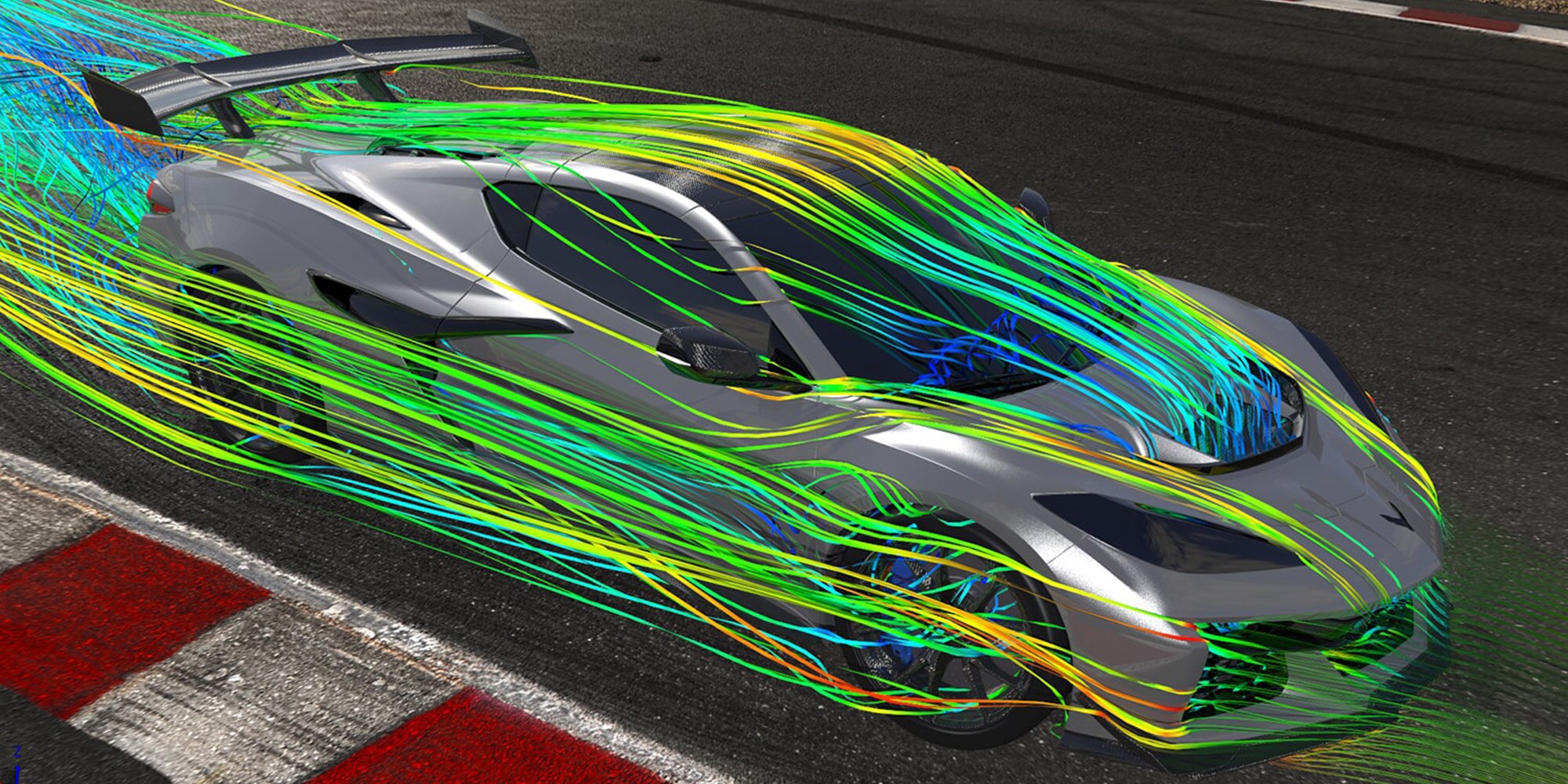 Corvette ZR1X con visualización de flujo de aire y aerodinámica avanzada