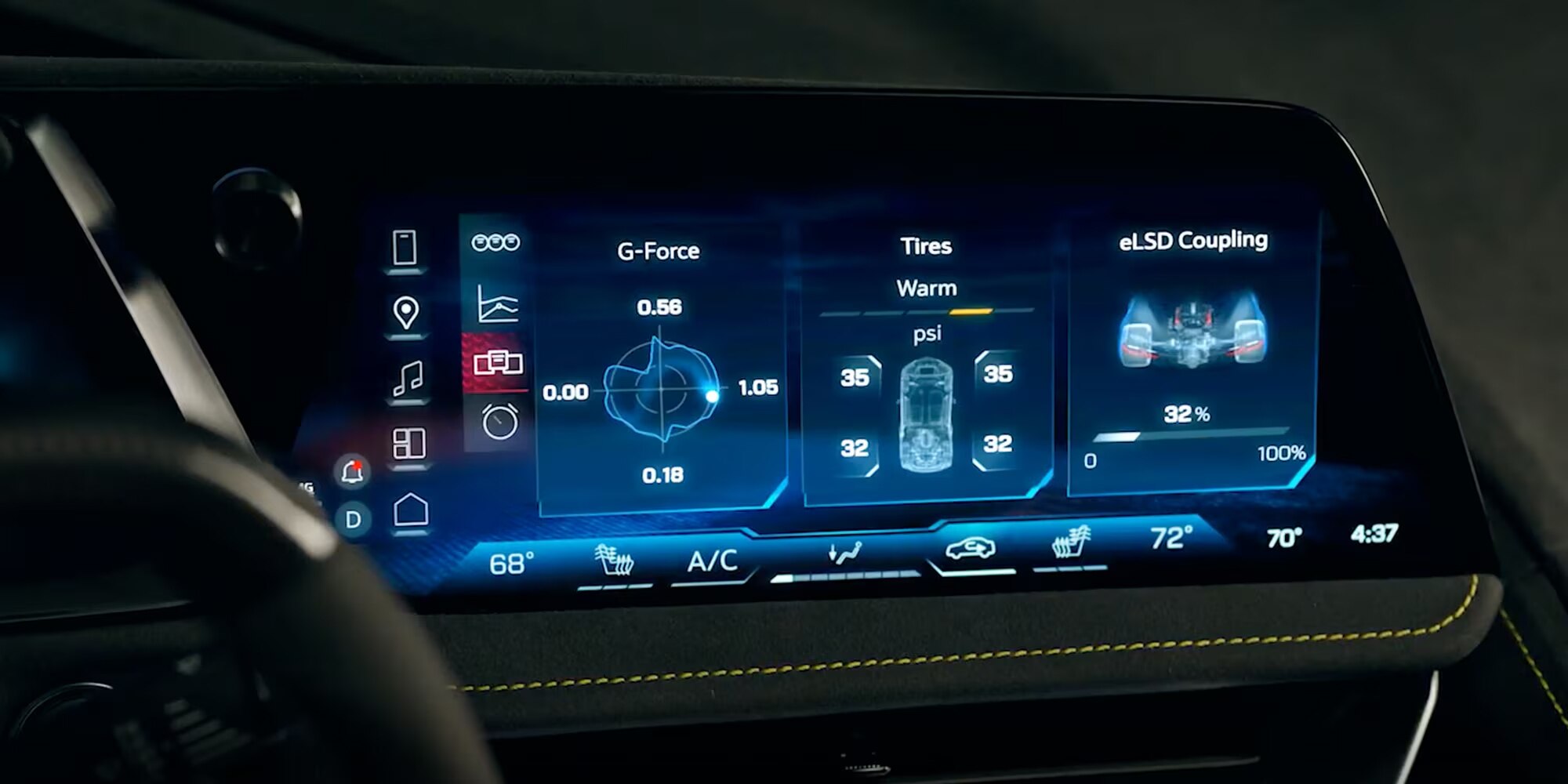 Aplicación de desempeño del Corvette ZR1X mostrando datos en tiempo real
